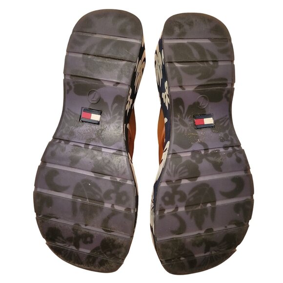 Tommy Hilfiger Platform Flip Flops 7M Navy White Floral Chunky 90s Y2K Sandals - Picture 2 of 11
